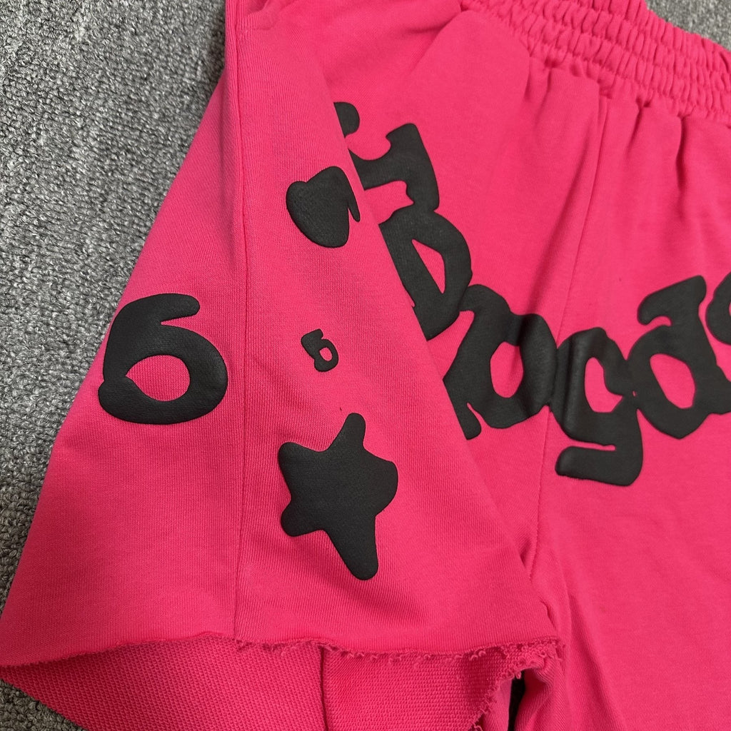 Sp5der Pink Graphic Terry Shorts ¡ª detail