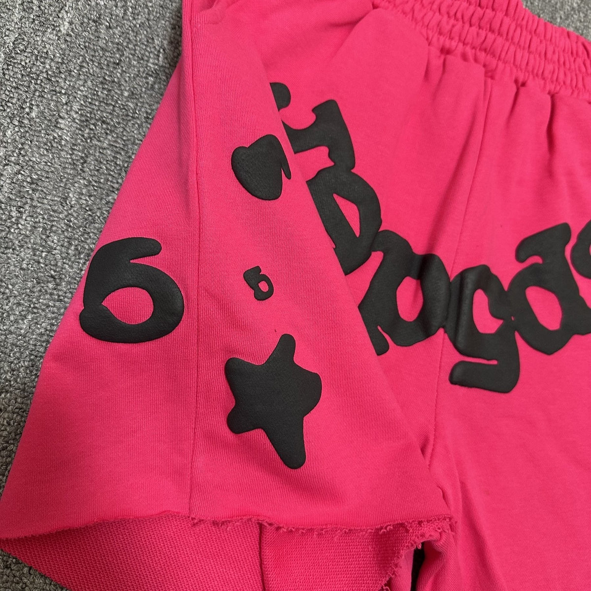 Sp5der Pink Graphic Terry Shorts ¡ª detail