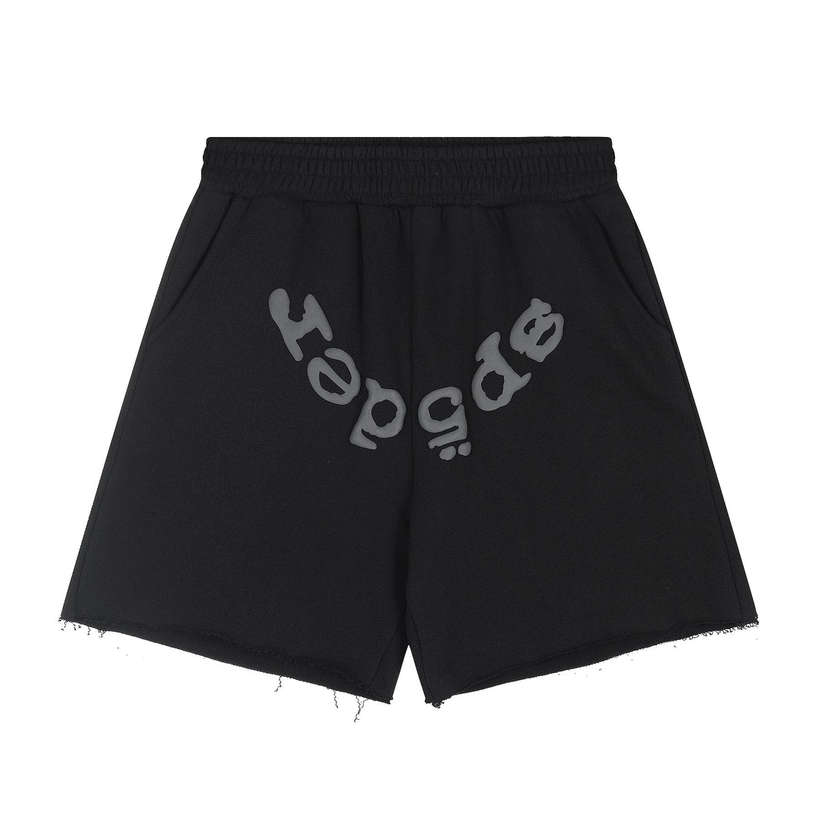 Sp5der Raised Graphic Raw Hem Shorts ¡ª front