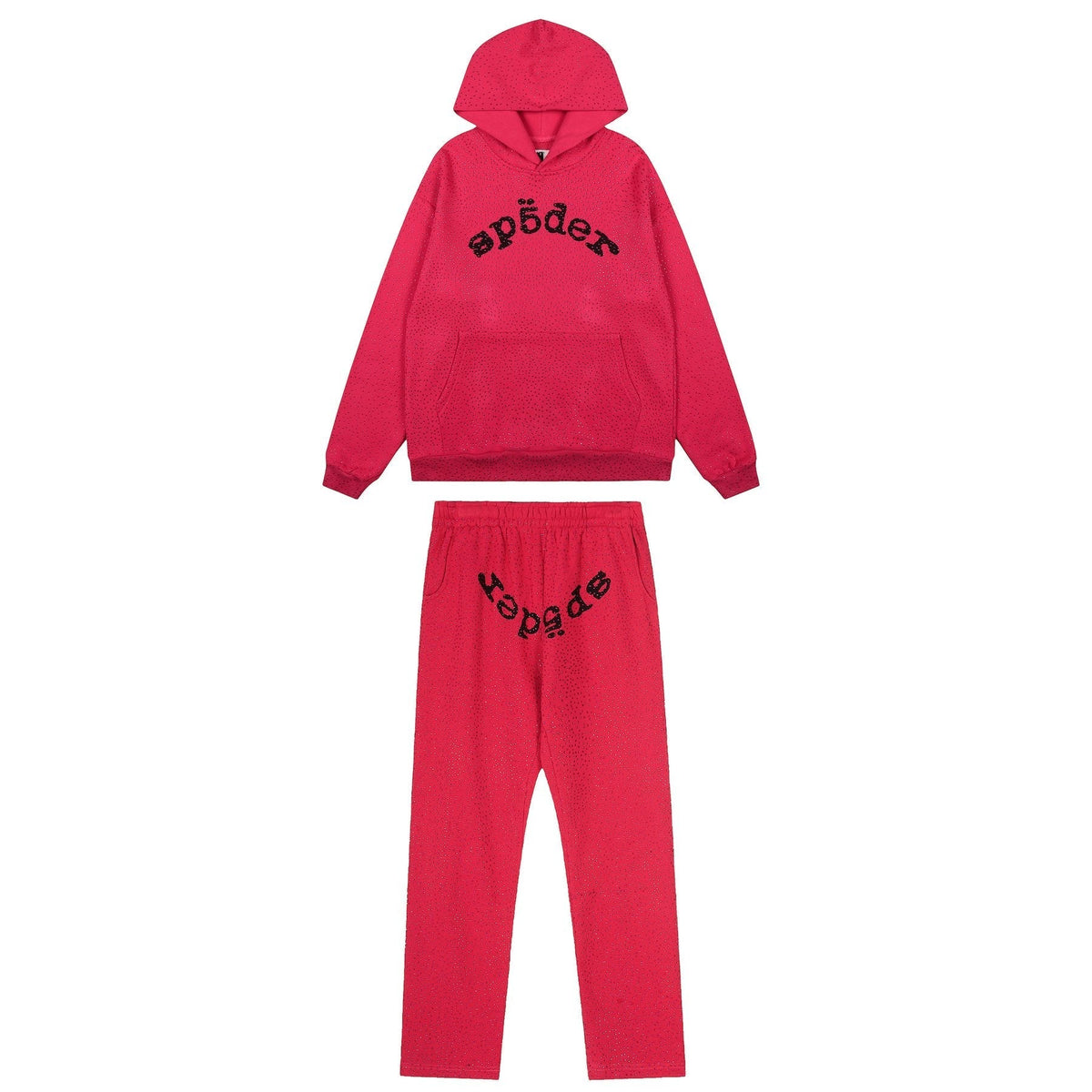 Sp5der Rhinestone Hoodie & Pants Matching Set ¡ª front