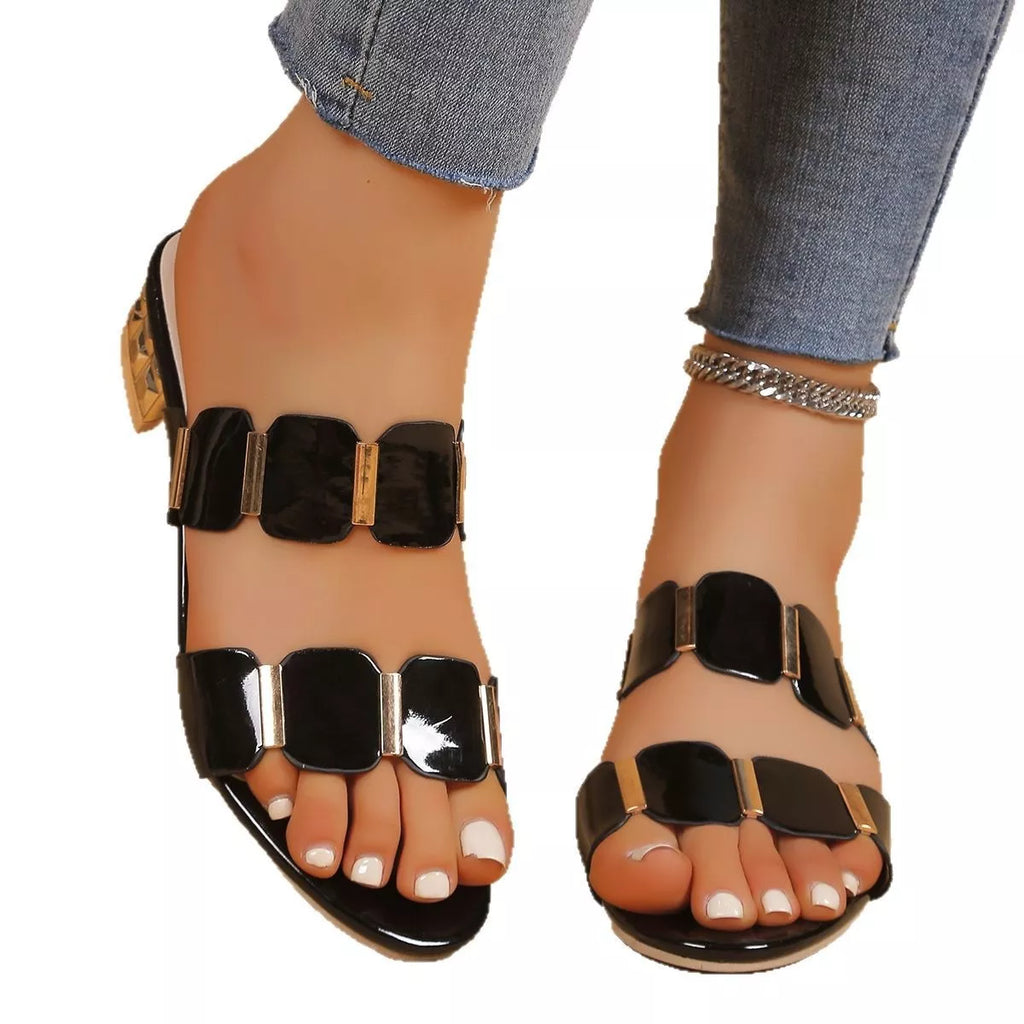 Women's Open Toe Block Heel Sandals | PU Leather Low Heels