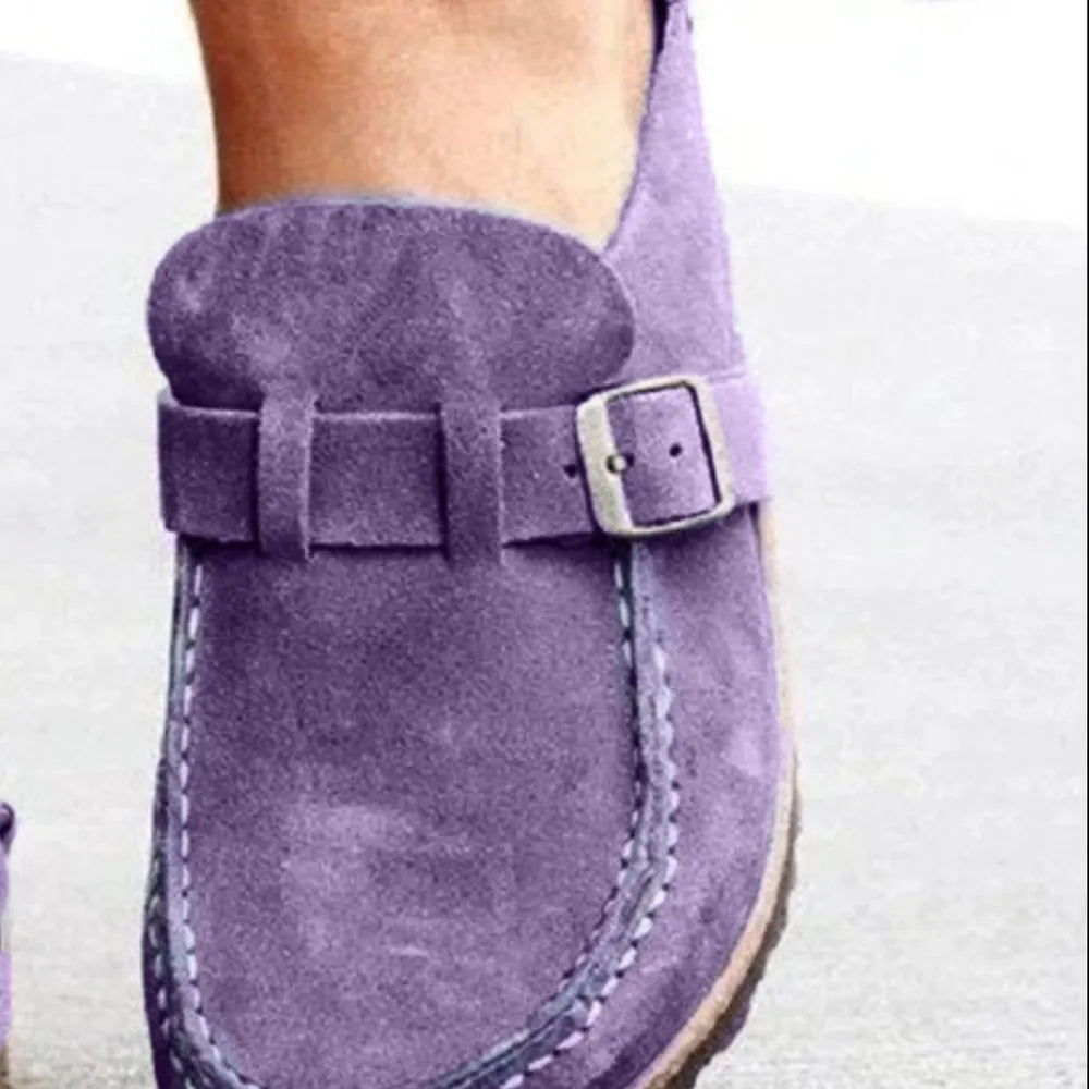 Women's Round Toe Low Heel Buckle Loafers | PU Leather Casual Shoes