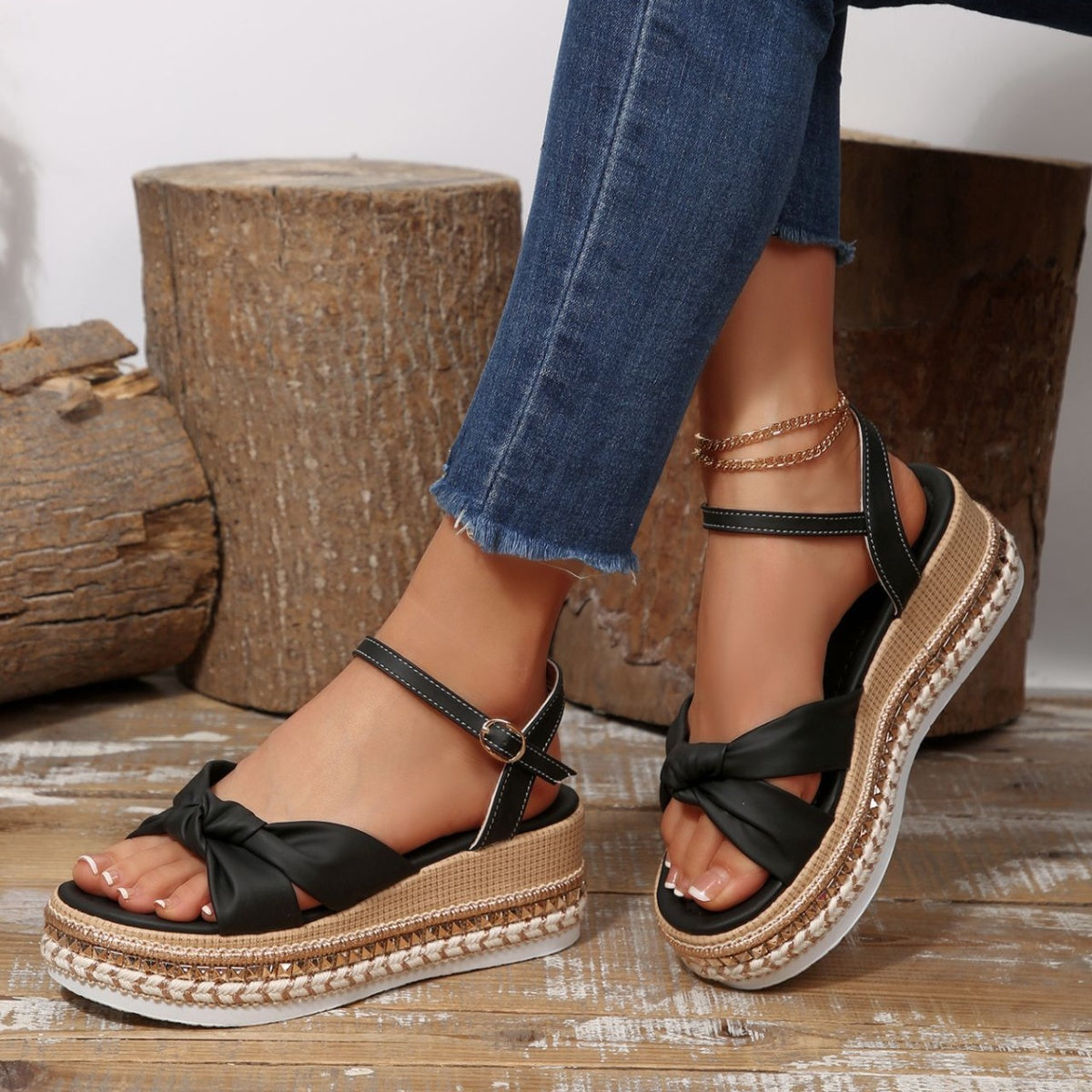 Women’s Bow Knot Platform Wedge Sandals – High Heel PU Leather Shoes | 5 Colours