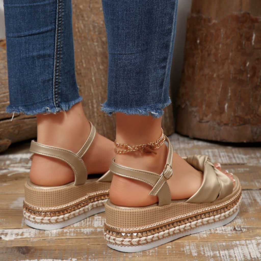 Women’s Bow Knot Platform Wedge Sandals – High Heel PU Leather Shoes | 5 Colours