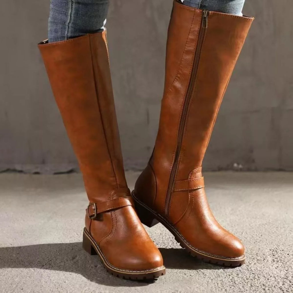 Women's Round Toe Block Heel Boots | PU Leather Low Heel Ankle Boots in 3 Colors EU 36-43