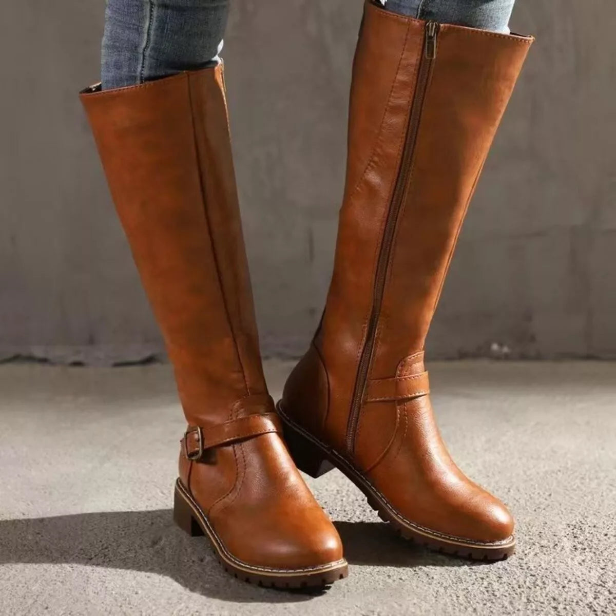 Women's Round Toe Block Heel Boots | PU Leather Low Heel Ankle Boots in 3 Colors EU 36-43