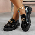 Women's Buckle Decor Chunky Loafers – PU Leather Mid Heel Platform Shoes