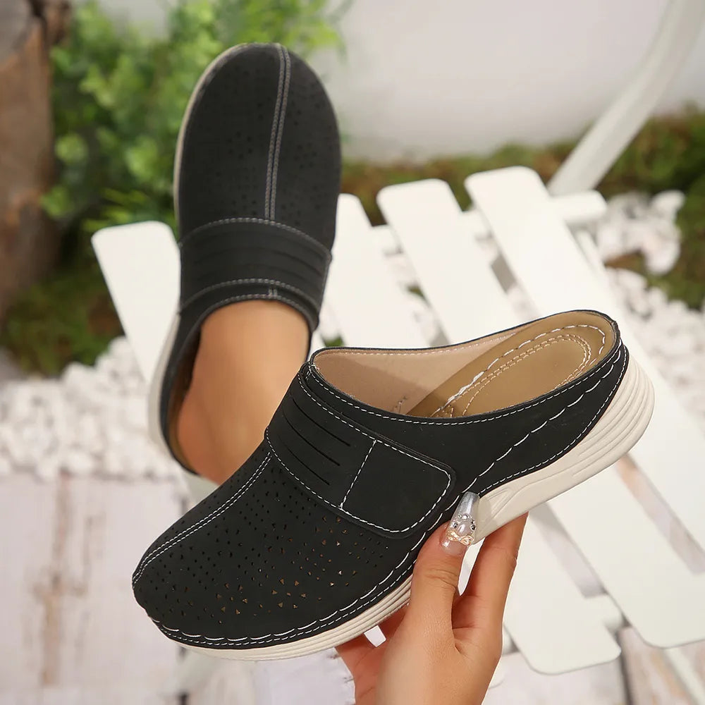 Women's Round Toe Wedge Sandals – Low Heel PU Leather