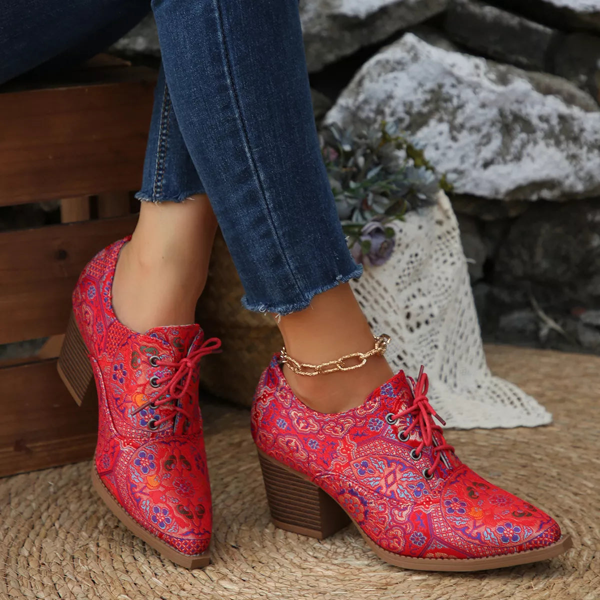 Women's Point Toe Block Heel Ankle Boots – PU Leather Mid Heel