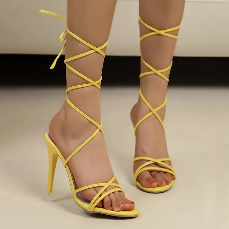 Women's Cross Strap Stiletto Sandals – High Heel PU Leather