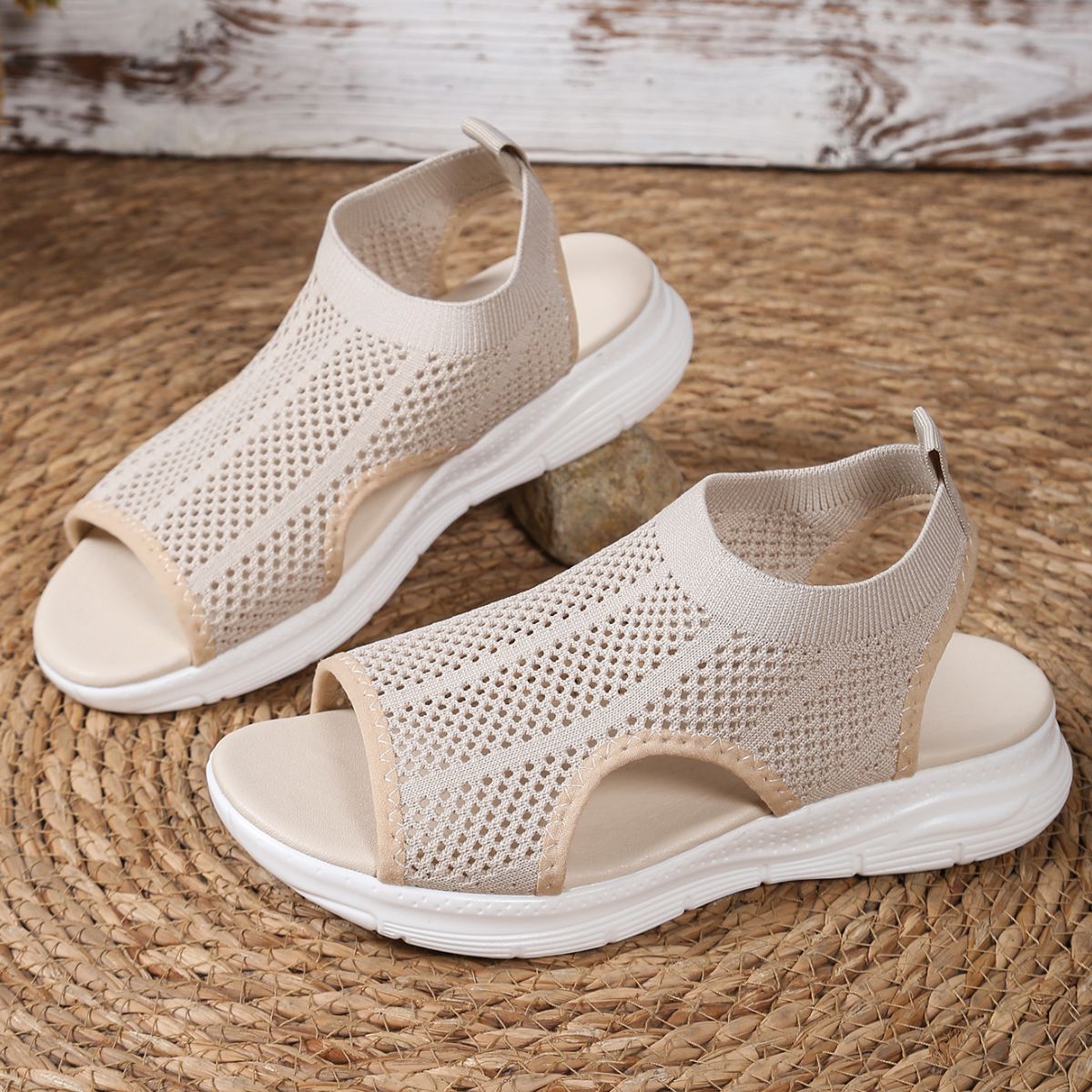 Women's Breathable Mesh Open Toe Sandals | Mid Heel Dress Sandals
