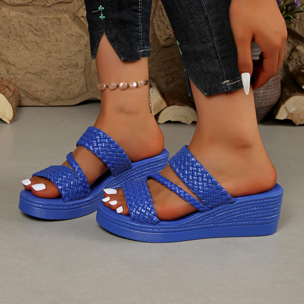 Women's Open Toe Wedge Sandals | PU Leather Mid Heel Platform Shoes