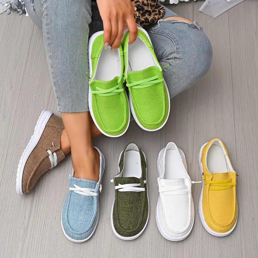 Women's Round Toe Canvas Slip-On Sneakers – Flat Casual Shoes | 7 Colors