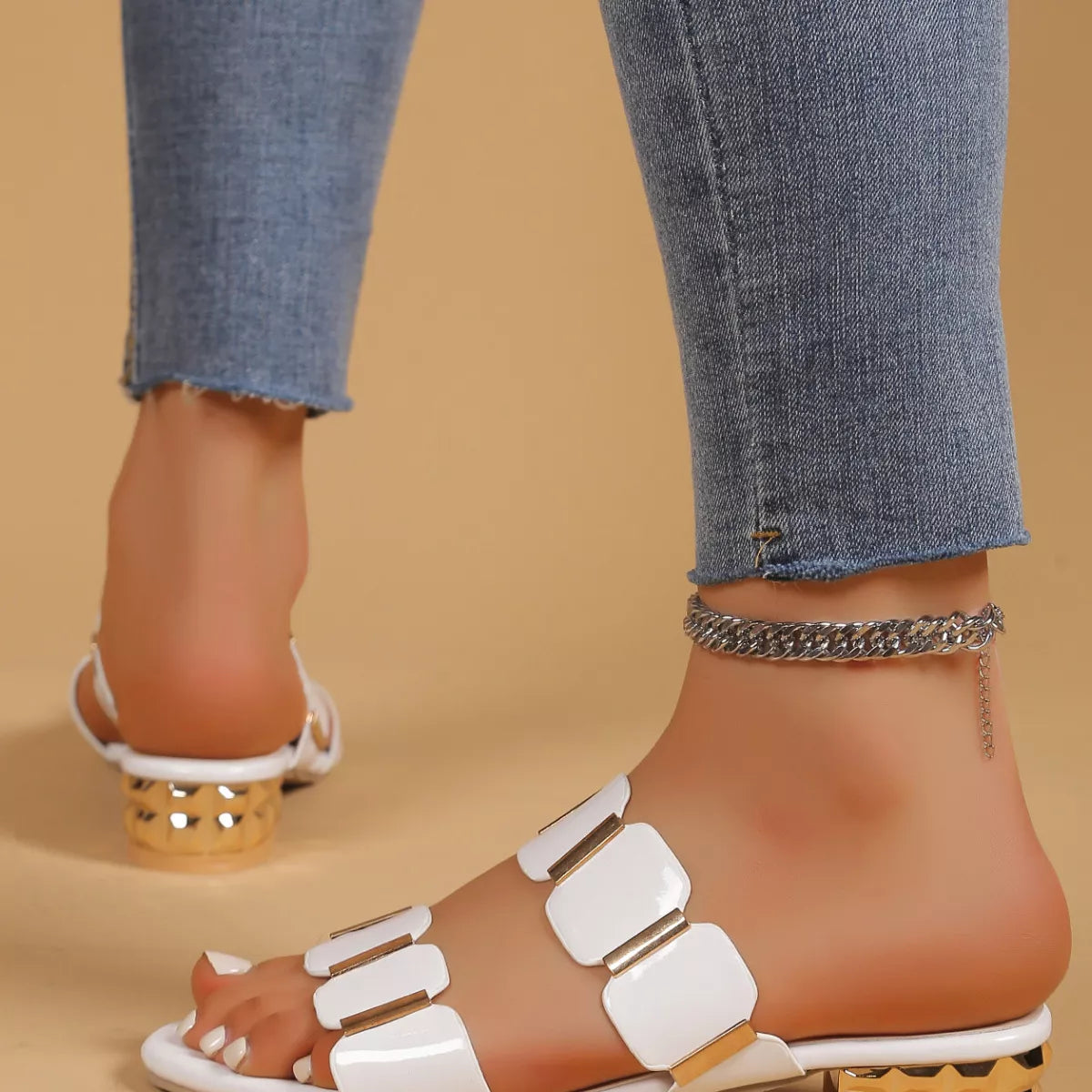 Women's Open Toe Block Heel Sandals | PU Leather Low Heels