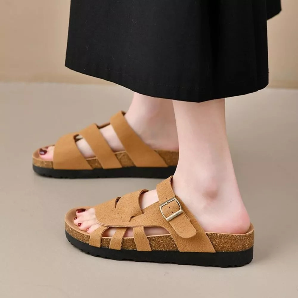 Women's Open Toe Low Heel Platform Sandals – Casual PU Leather