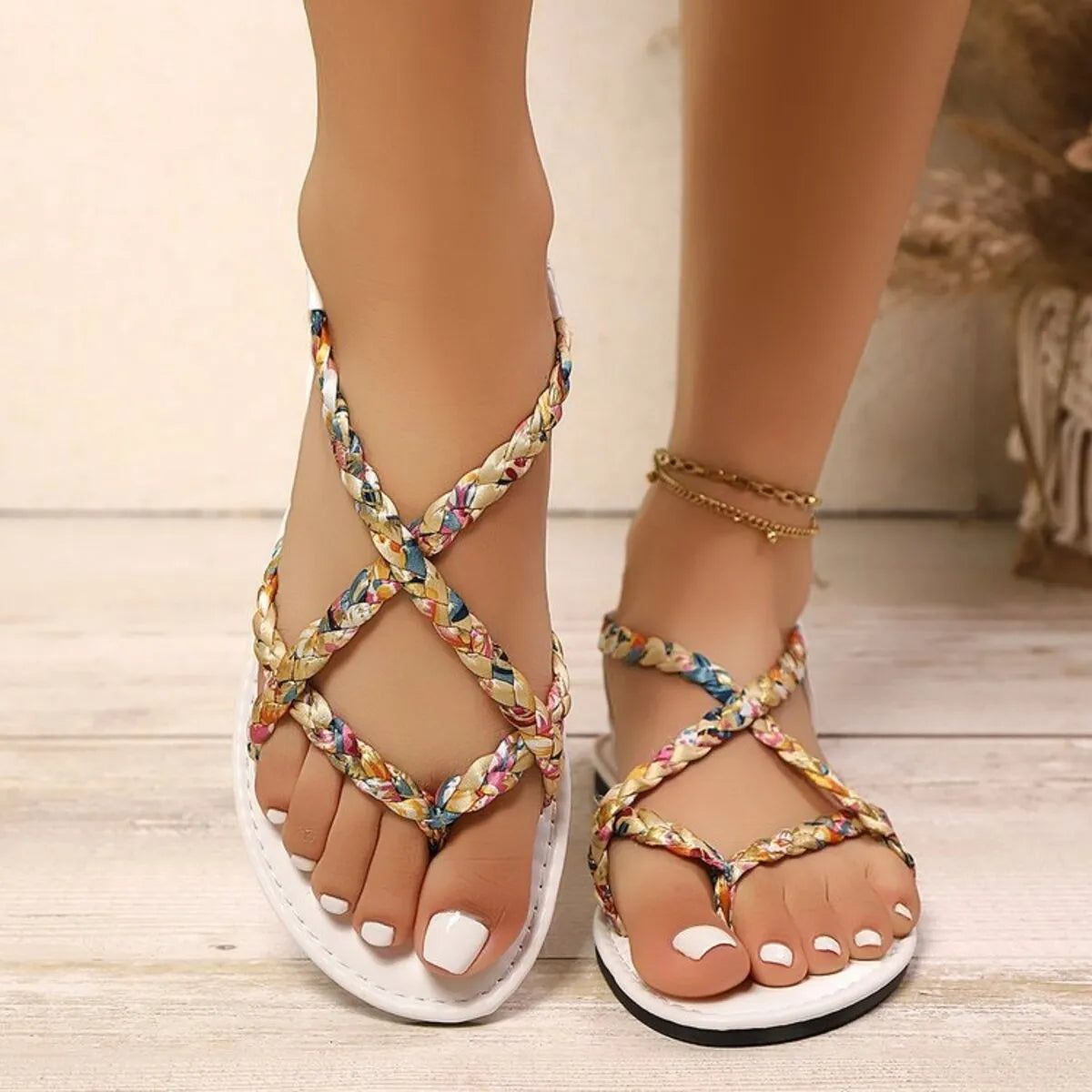 Women's Crisscross Strap Flat Sandals | PU Leather Summer Sandals in 3 Colors EU 36-43