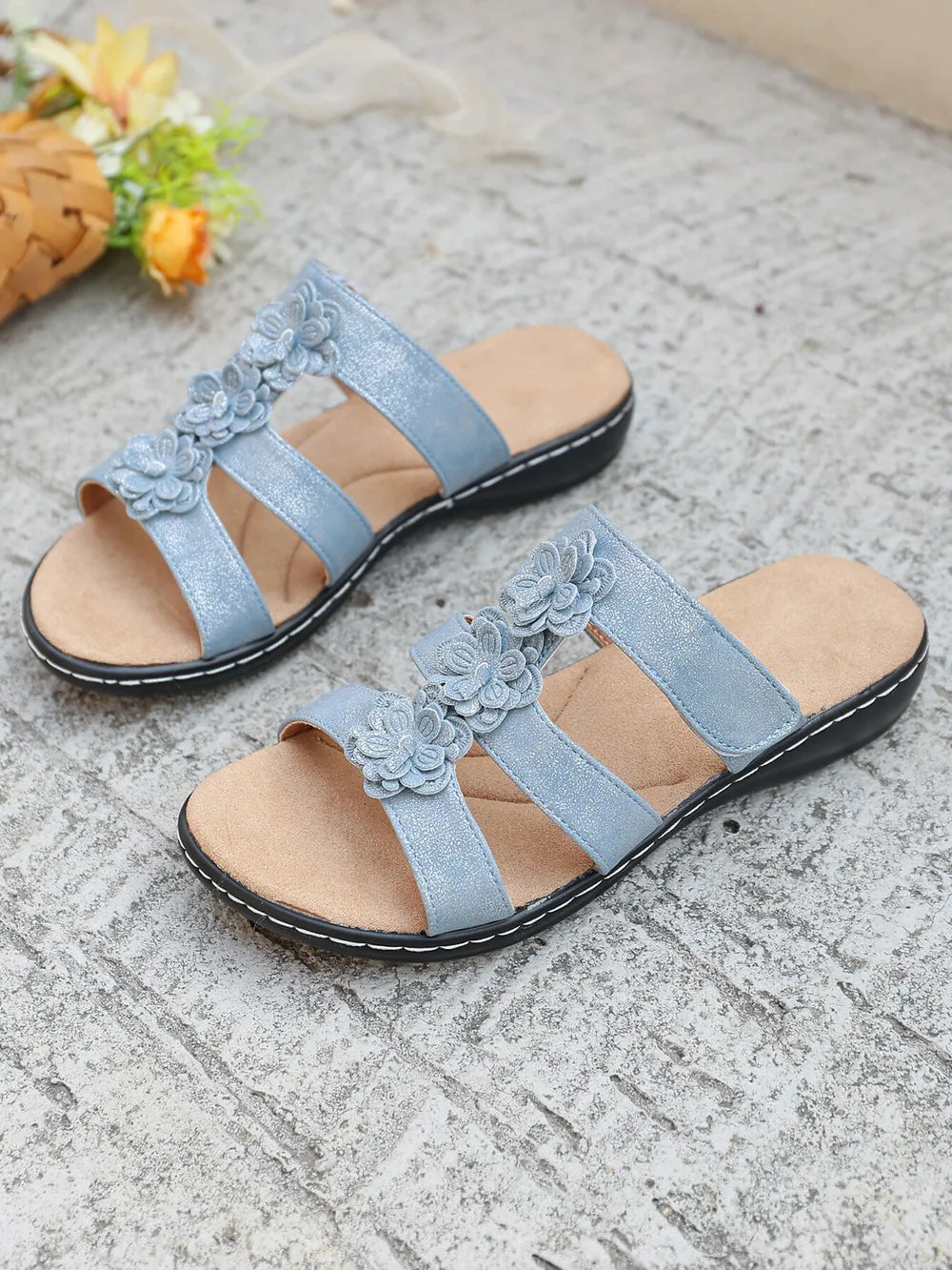 Women's Flower Multi-Strap Flat Sandals – Boho PU Leather
