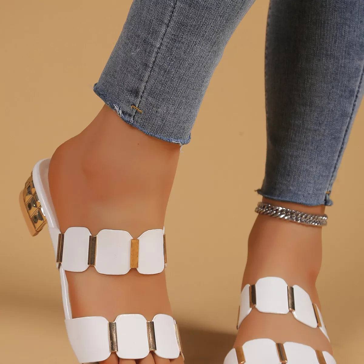Women's Open Toe Block Heel Sandals | PU Leather Low Heels