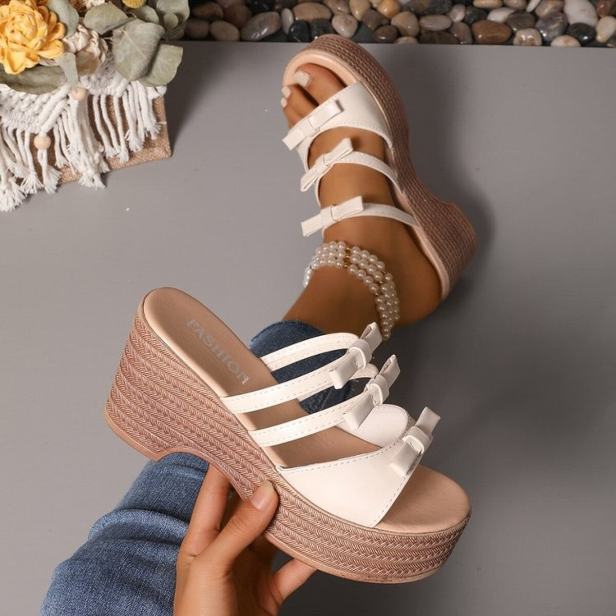 Women's Strappy High Platform Wedge Sandals – Open Toe PU Leather