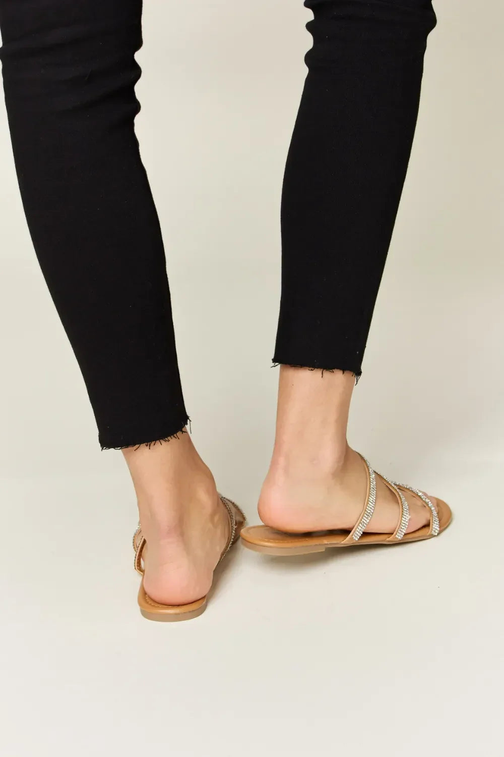 Women's Rhinestone Three-Strap Flat Sandals | Sparkle PU Leather Slides