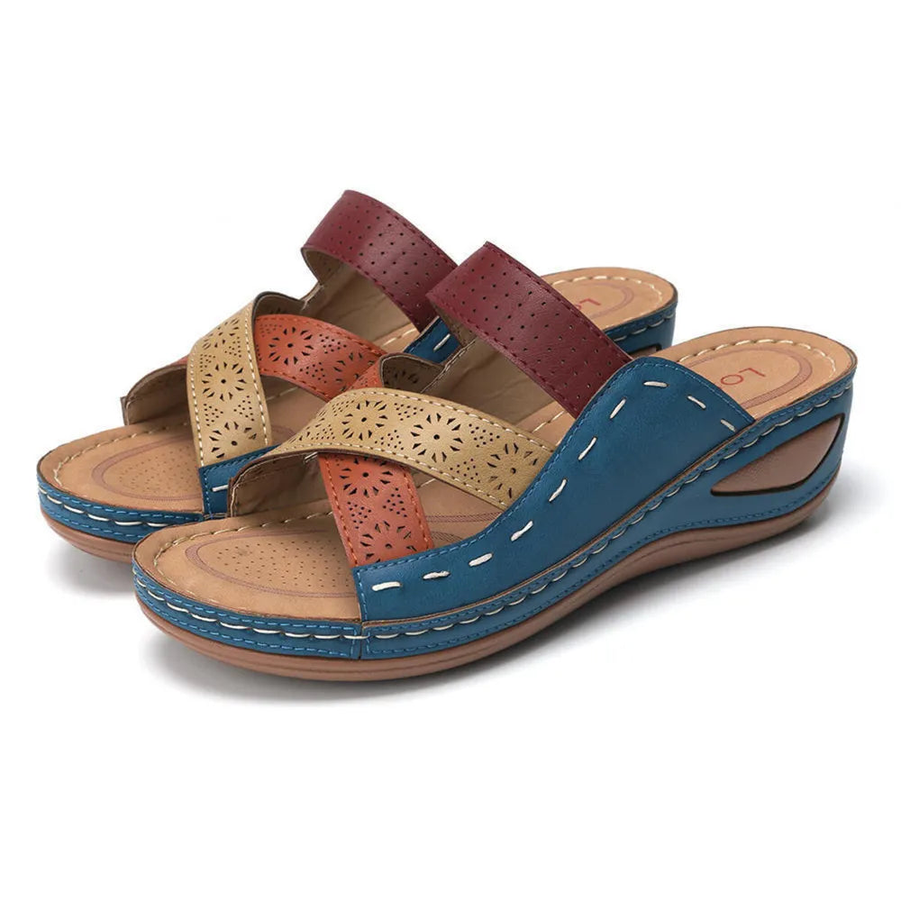 Women's Crisscross Casual Wedge Sandals – Low Heel PU Leather