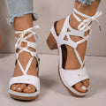 Women's Lace-Up Block Heel Sandals – Mid Heel PU Leather