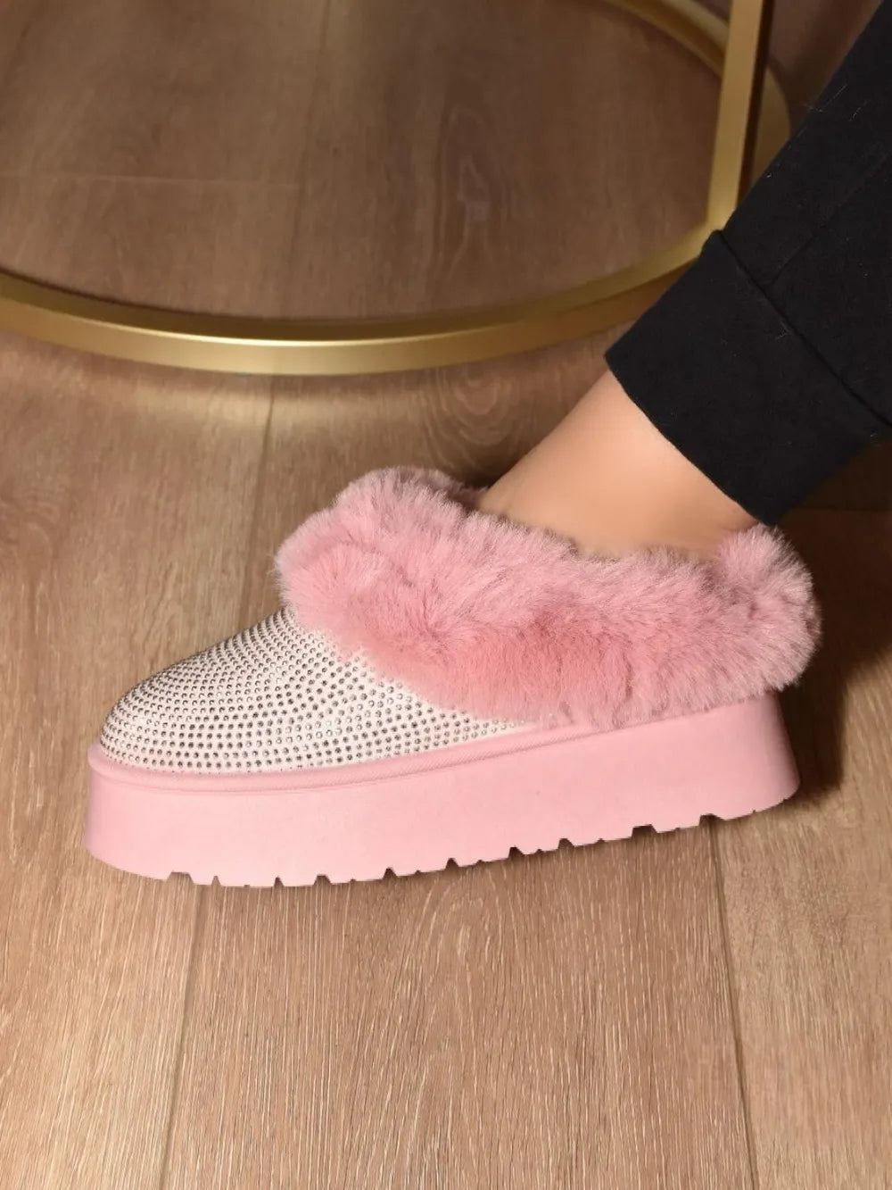 Women's Embellished Faux Fur Platform Booties | Rhinestone Ankle Boots