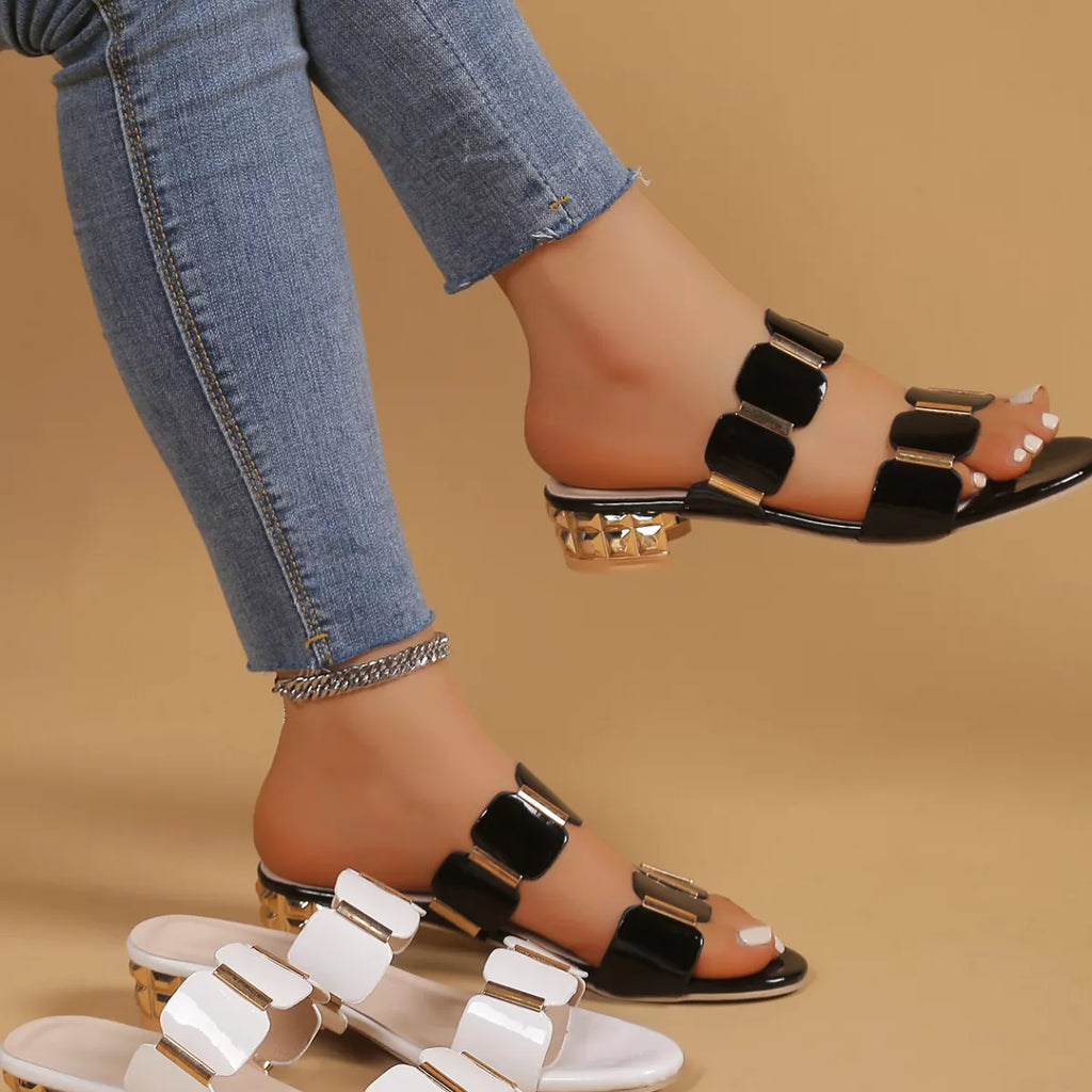 Women's Open Toe Block Heel Sandals | PU Leather Low Heels