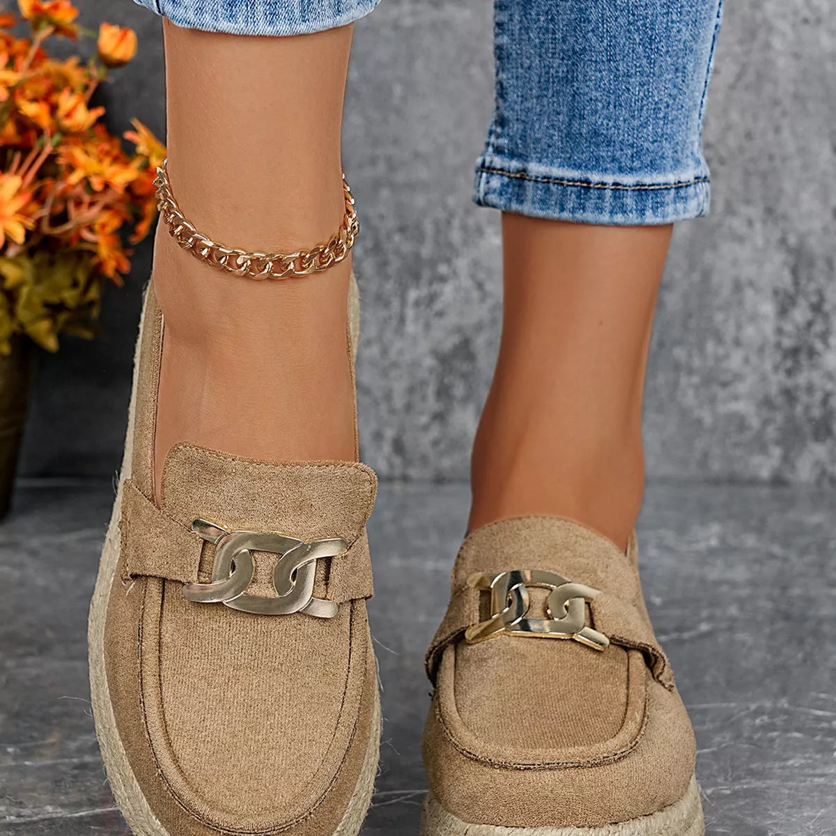 Women’s Round Toe Platform Slip-On Loafers – Suede Flat Shoes | Apricot & Brown