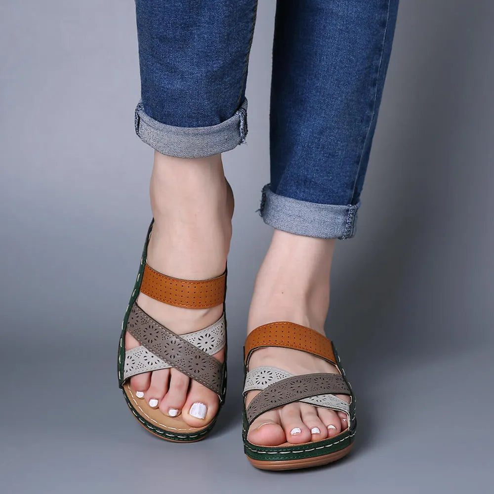 Women's Crisscross Casual Wedge Sandals – Low Heel PU Leather