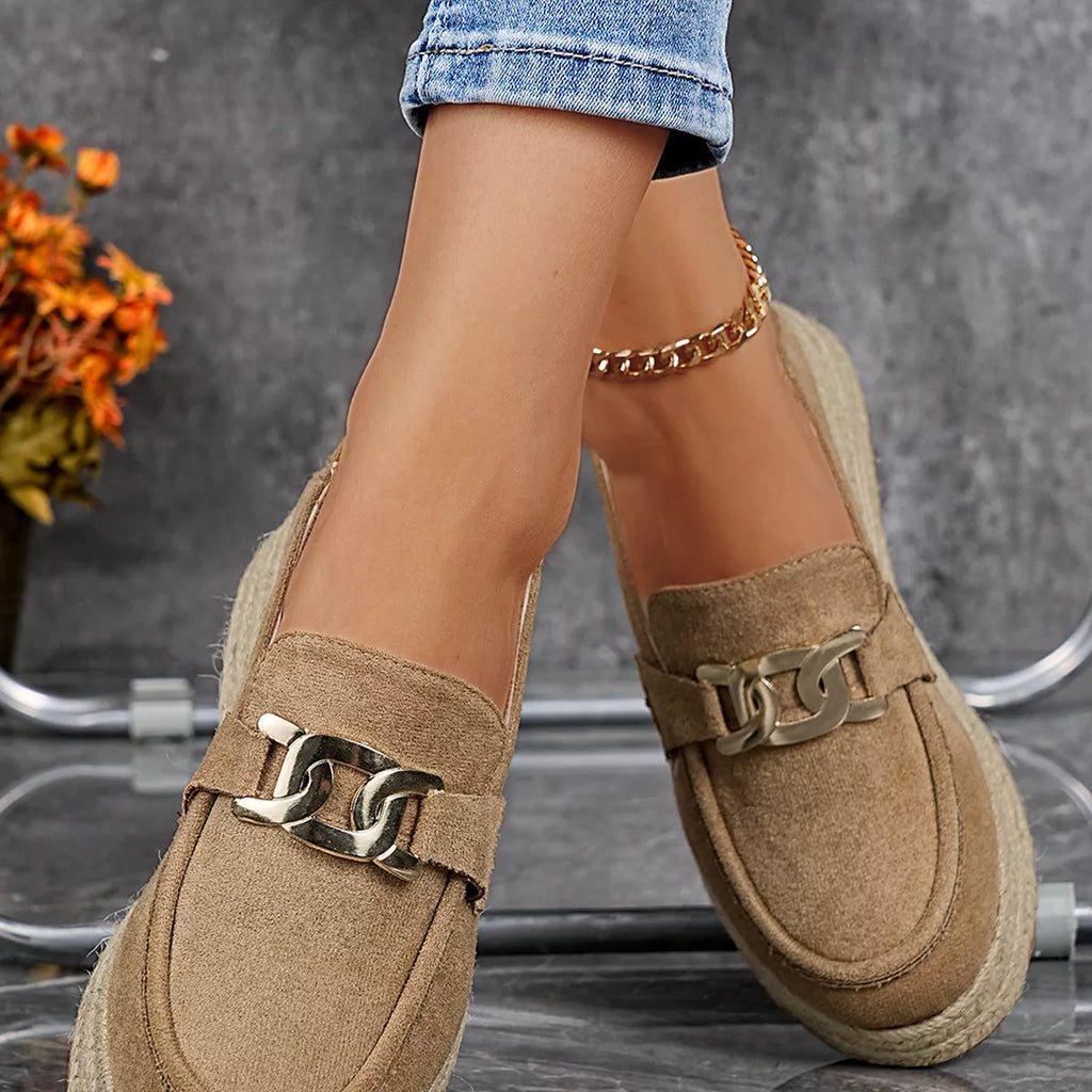 Women’s Round Toe Platform Slip-On Loafers – Suede Flat Shoes | Apricot & Brown