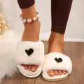 Women's Heart Open Toe Flat Slippers | Fluffy PU Leather Slip-On Sandals in 3 Colors EU 36-43