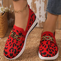 Women's Leopard Print Round Toe Slip-On Sneakers – Breathable Mesh Flats