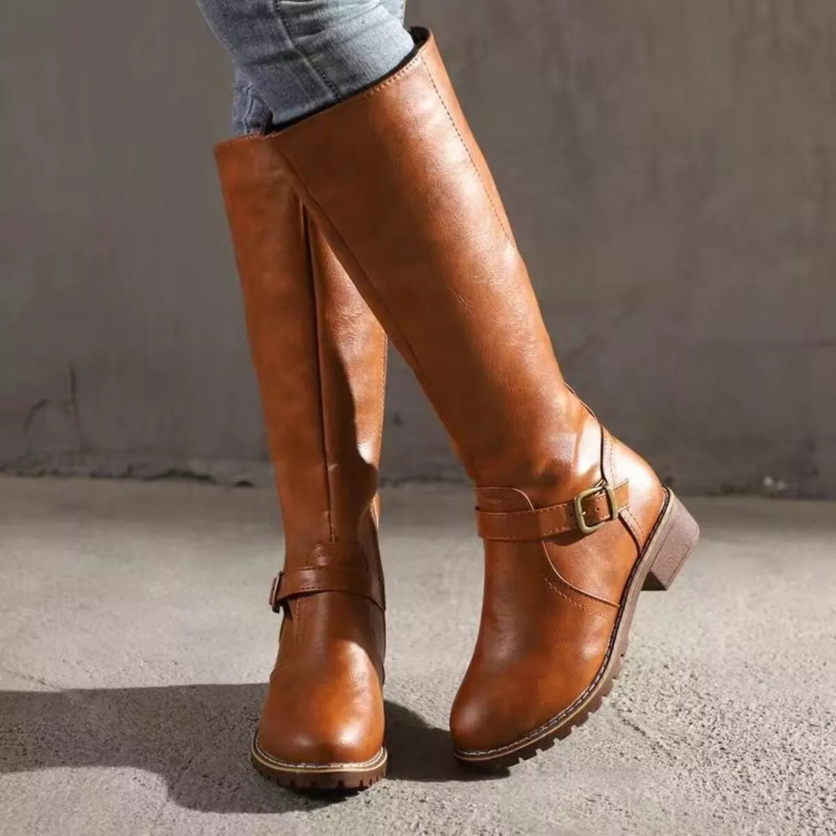 Women's Round Toe Block Heel Boots | PU Leather Low Heel Ankle Boots in 3 Colors EU 36-43