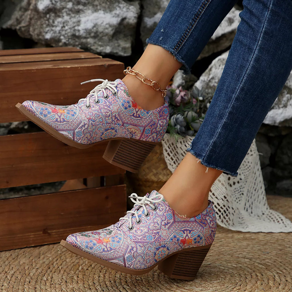 Women's Point Toe Block Heel Ankle Boots – PU Leather Mid Heel