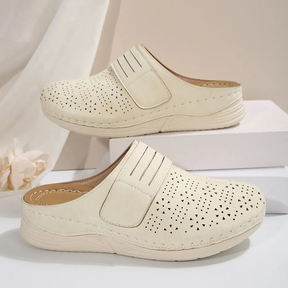 Women's Round Toe Wedge Sandals – Low Heel PU Leather