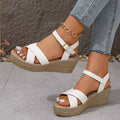 Women's Open Toe Wedge Sandals – Mid Heel PU Leather