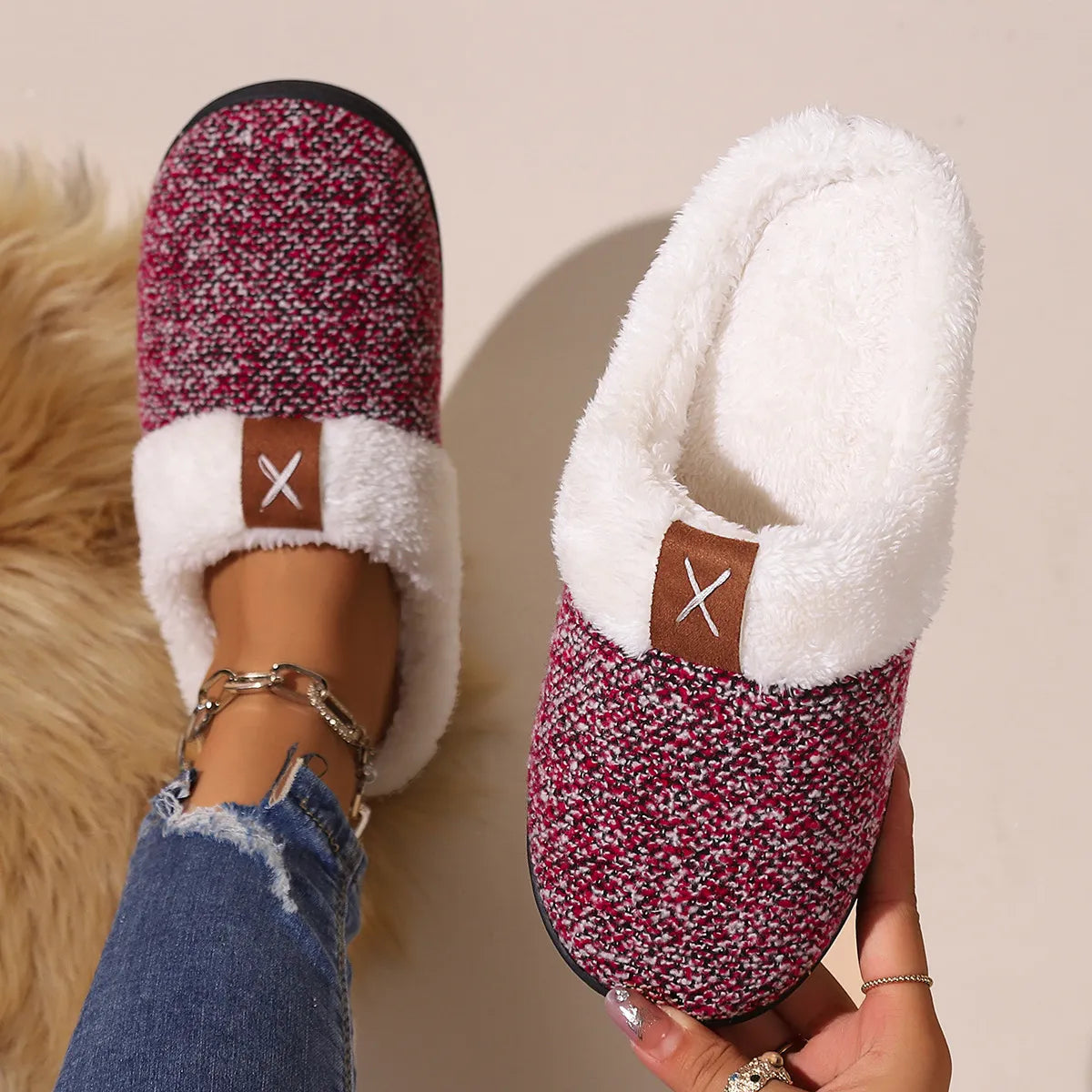 Women's Cozy Fleece-Lined Slippers | Plush Slip-On House Shoes in 3 Colors EU 36-41