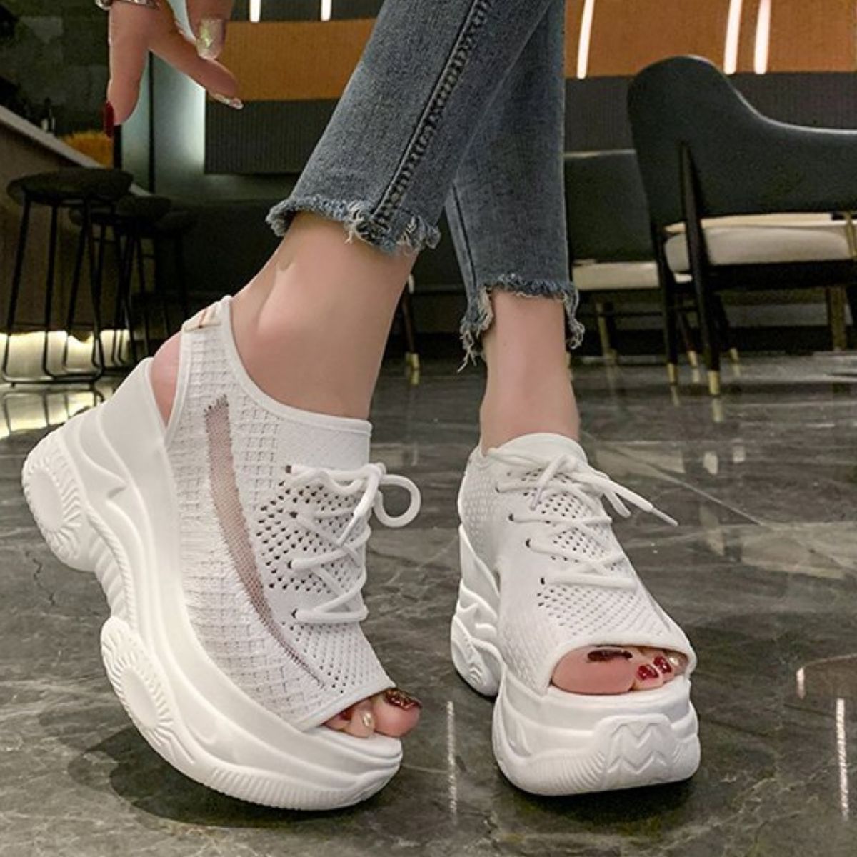 Women's Breathable Mesh Platform Sandals – High Heel Lightweight