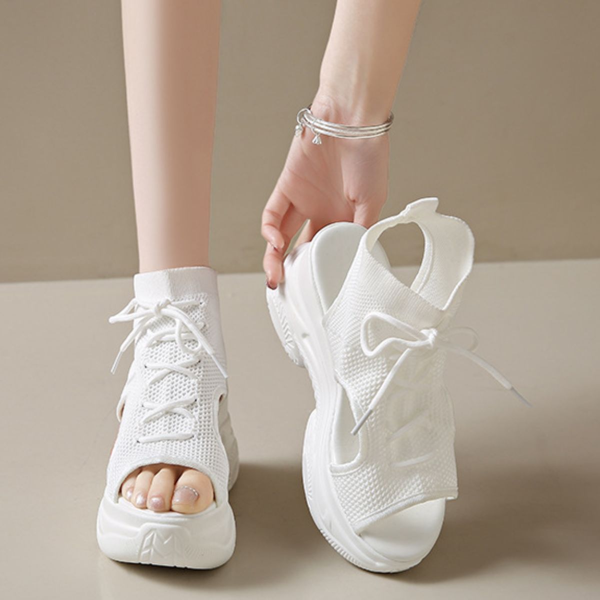 Women's Cutout Mesh Wedge Sandals – High Heel Breathable Style