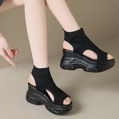 Women's Cutout Mesh Wedge Sandals – High Heel Breathable Style