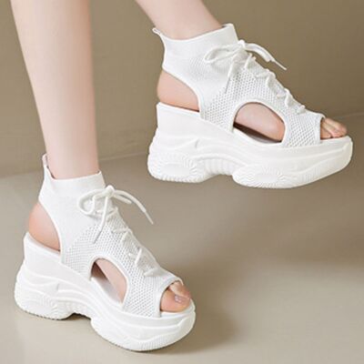 Women's Cutout Mesh Wedge Sandals – High Heel Breathable Style