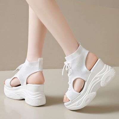 Women's Cutout Mesh Wedge Sandals – High Heel Breathable Style