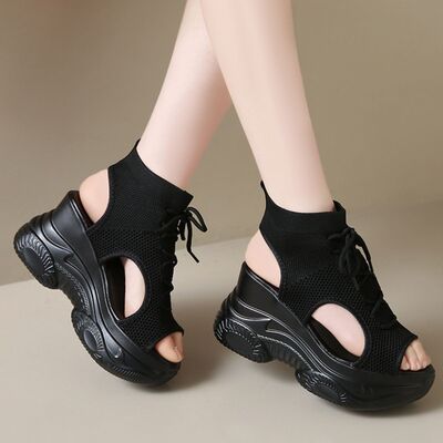 Women's Cutout Mesh Wedge Sandals – High Heel Breathable Style