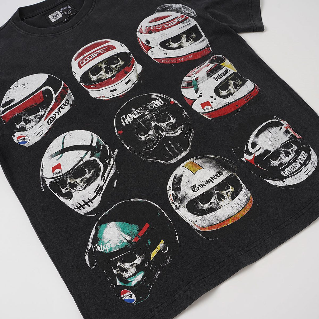 Godspeed Out of Many One Racing Helmet Graphic T-Shirt ¡ª detail