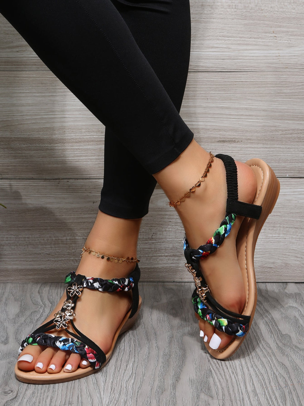 Women's Braided Multi-Strap Flat Sandals – Boho PU Leather