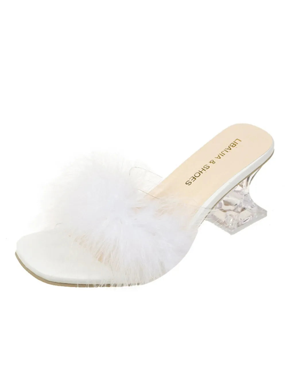 Women's Fluffy Strap Block Heel Sandals – Mid Heel Faux Fur