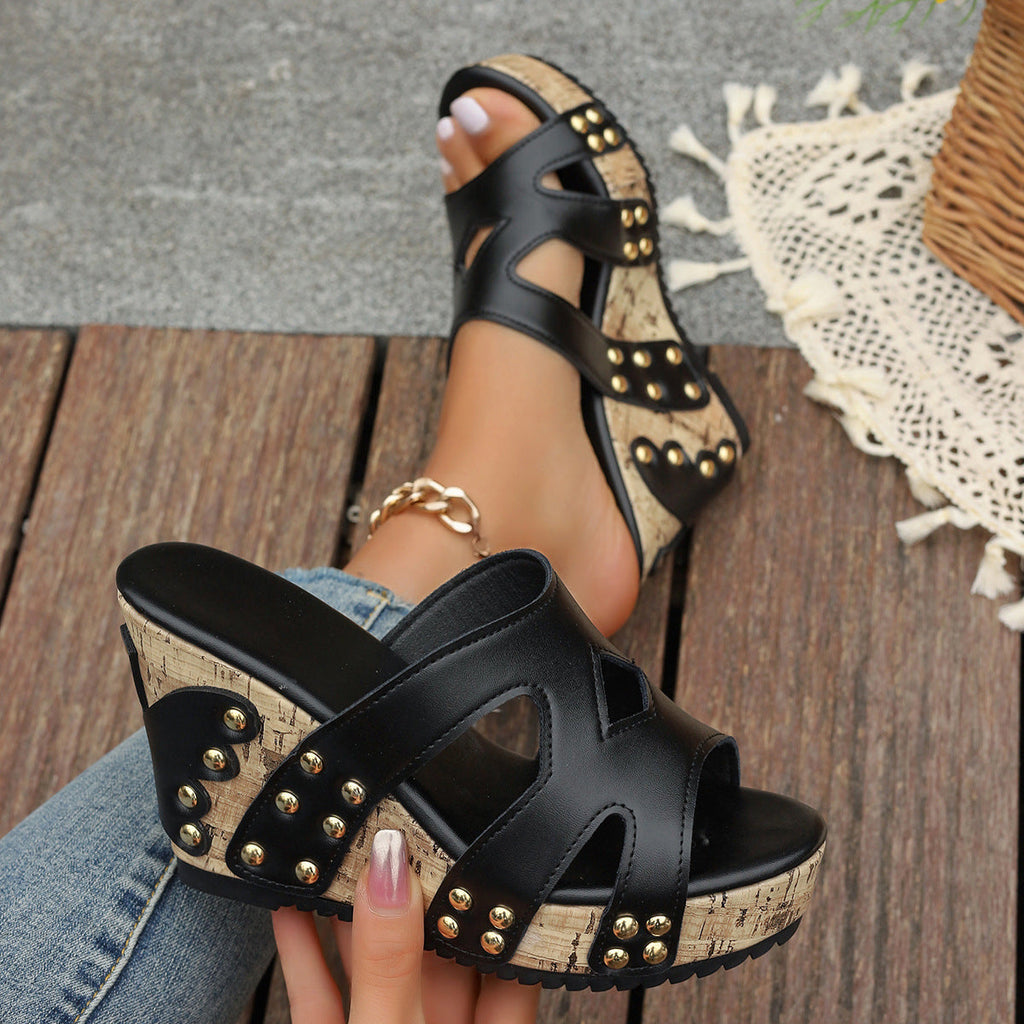 Women's Open Toe High Wedge Sandals – Bold Heel PU Leather