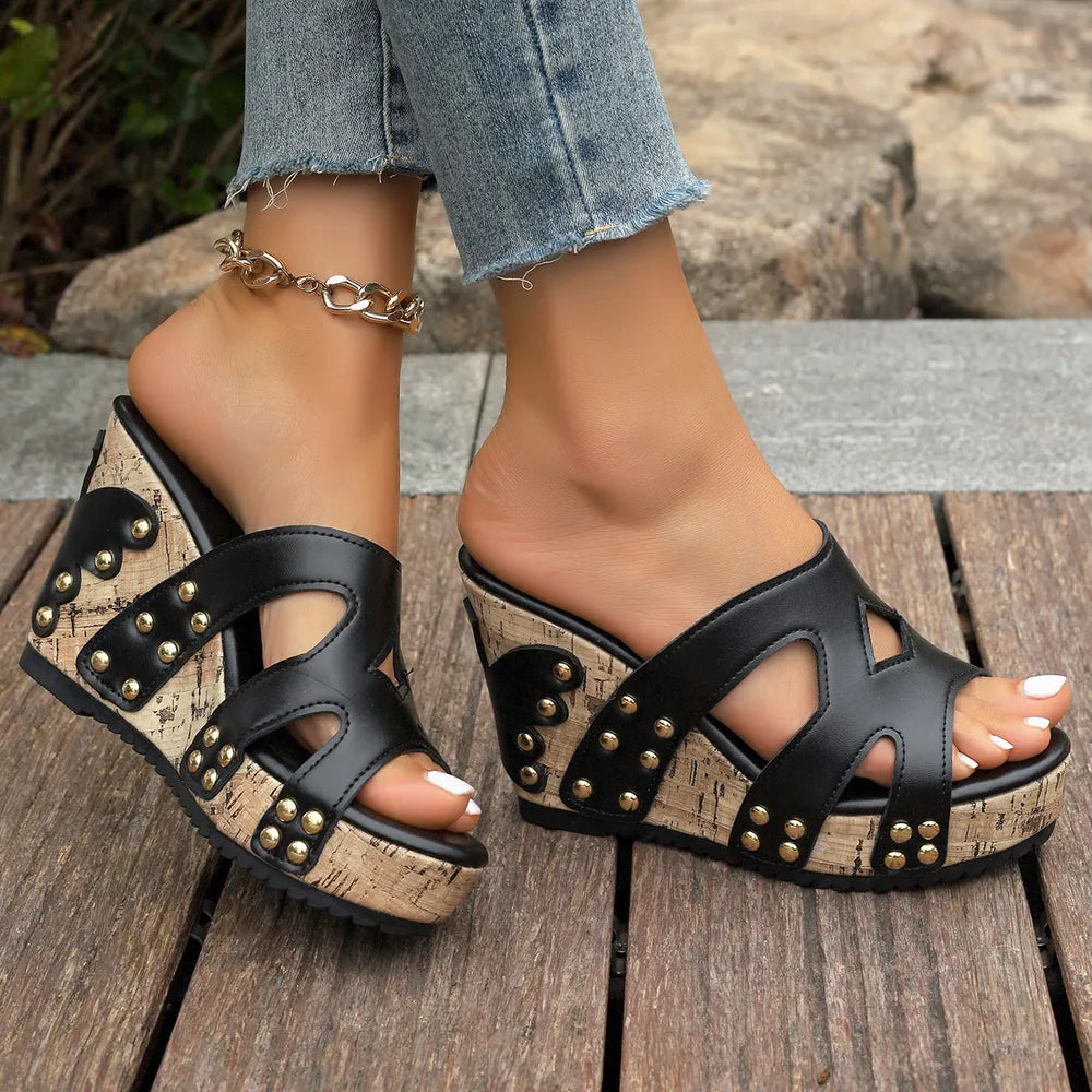 Women's Open Toe High Wedge Sandals – Bold Heel PU Leather